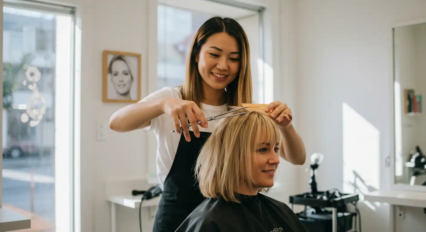 Woman Getting Her Hair Cut in a Salon
