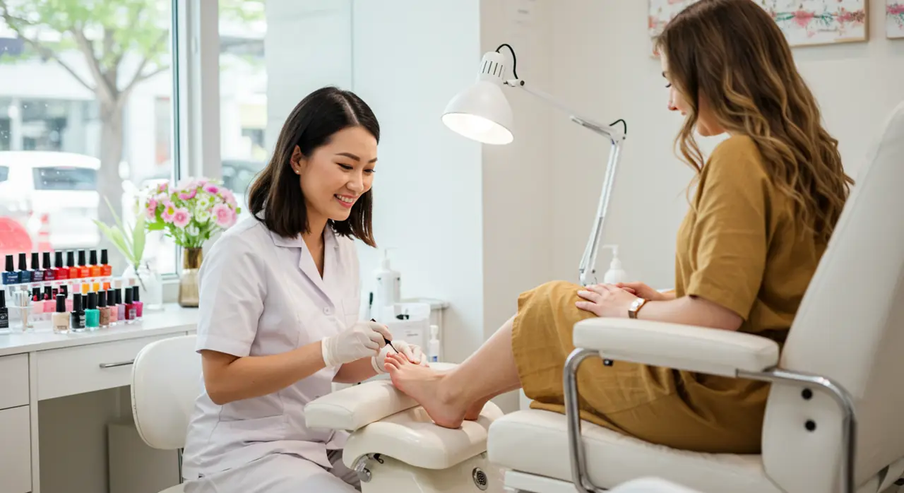 Nail Technician Giving a Pedicure to a Woman
