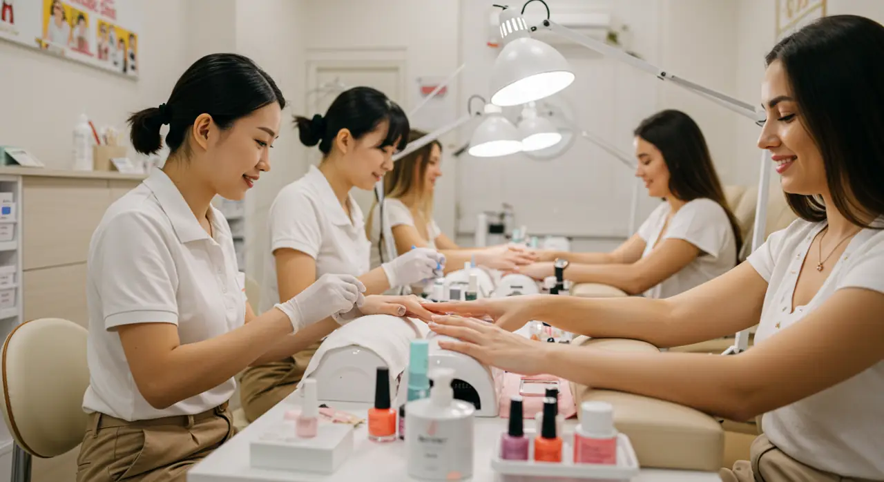 Nail Techs Providing Manicures to Clients