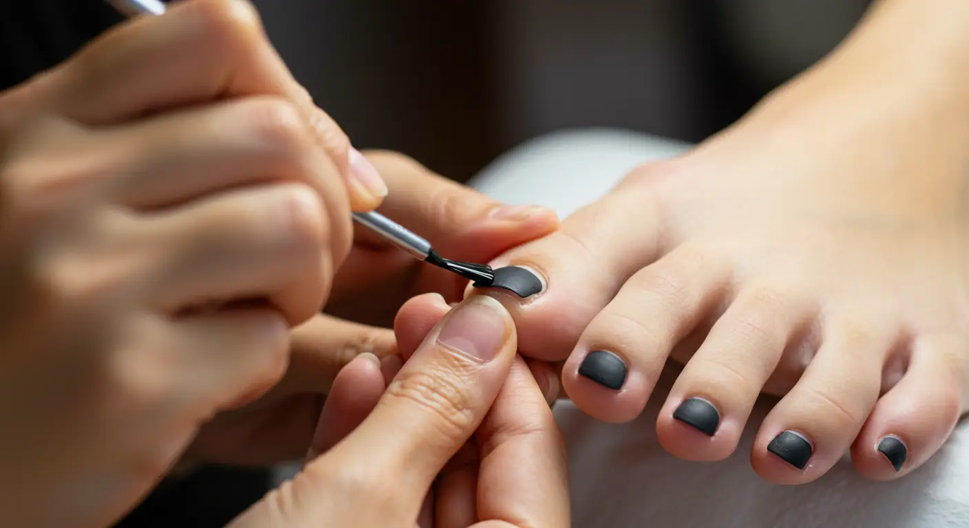Pedicure With Black Matte Nail Polish