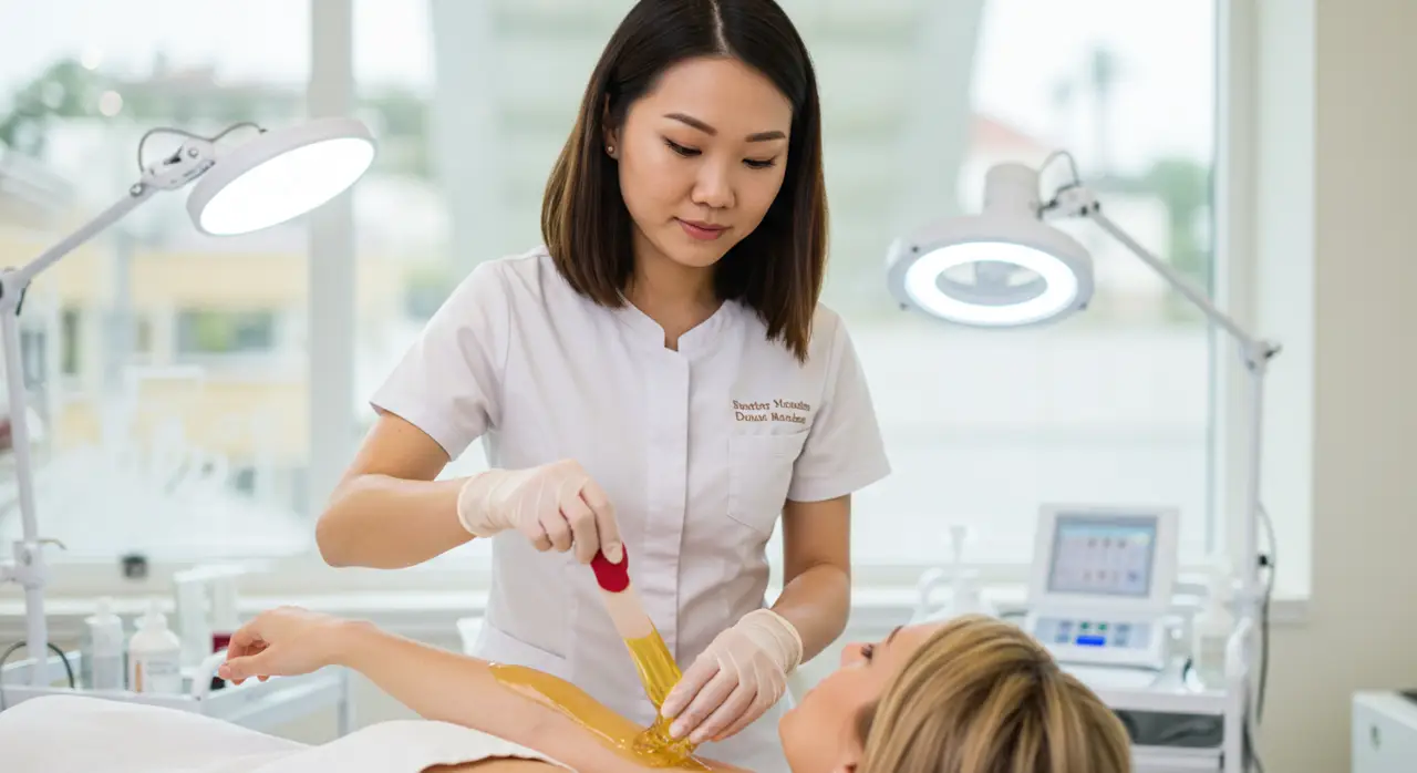 Wax Technician Waxing an Arm
