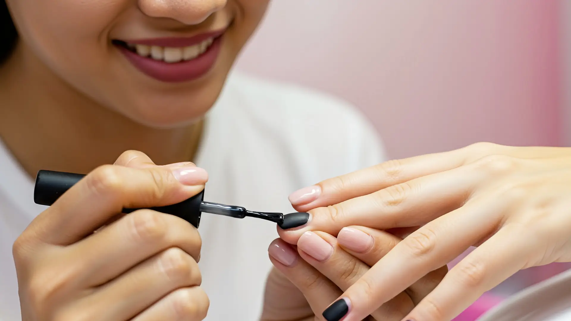 Woman Getting Manicure Black Matte Nail Polish