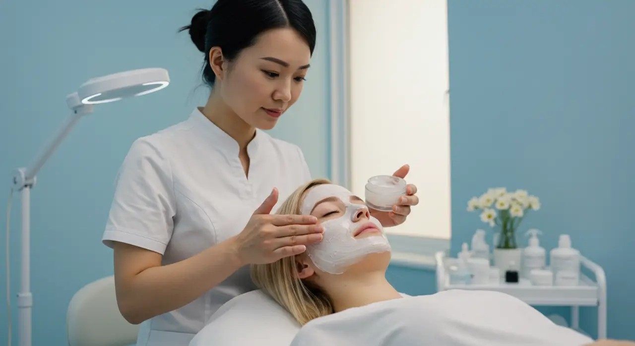 Woman Getting a Relaxing Salon Facial
