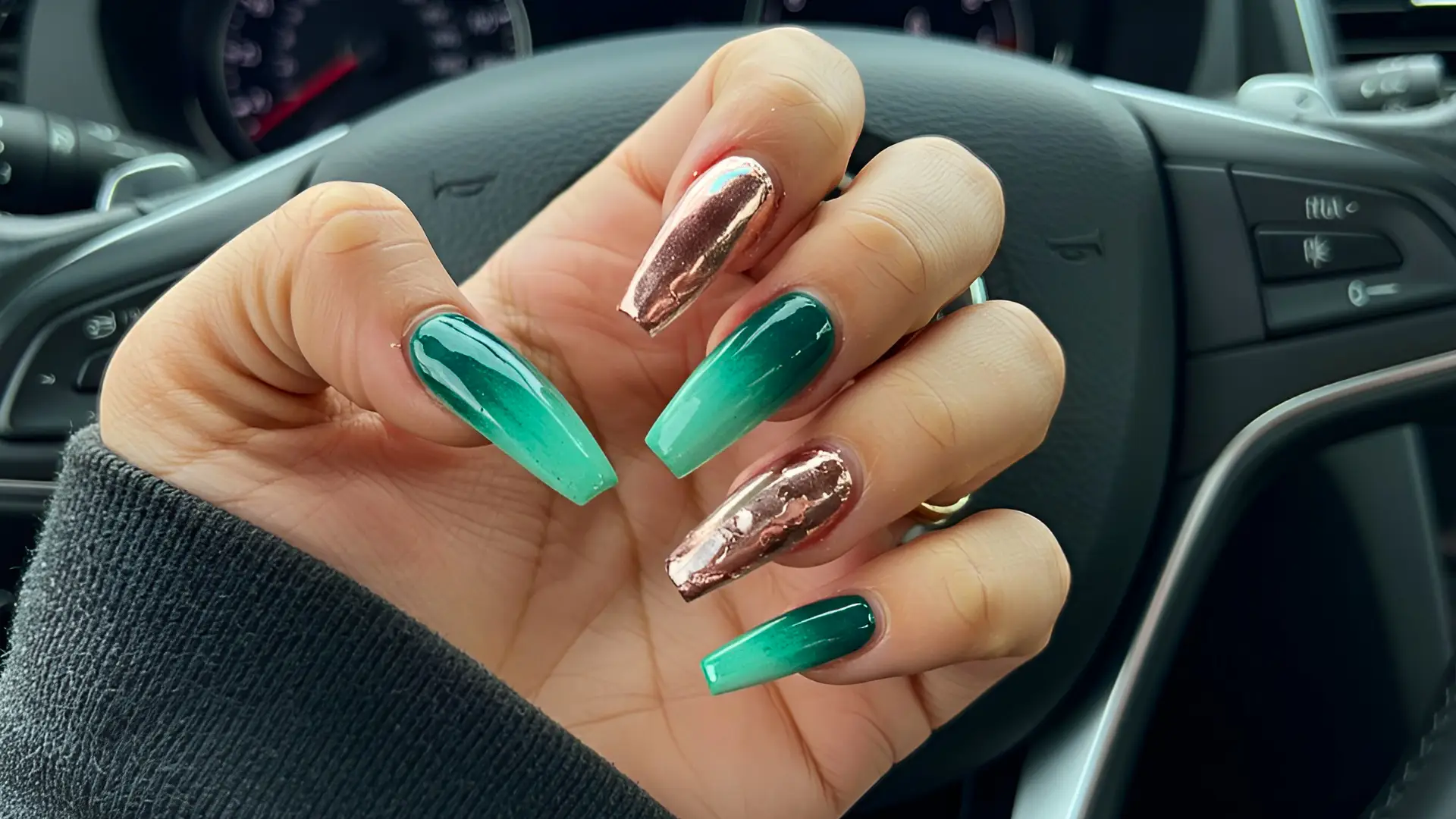 Coffin Shaped Nails With Bold Nail Art