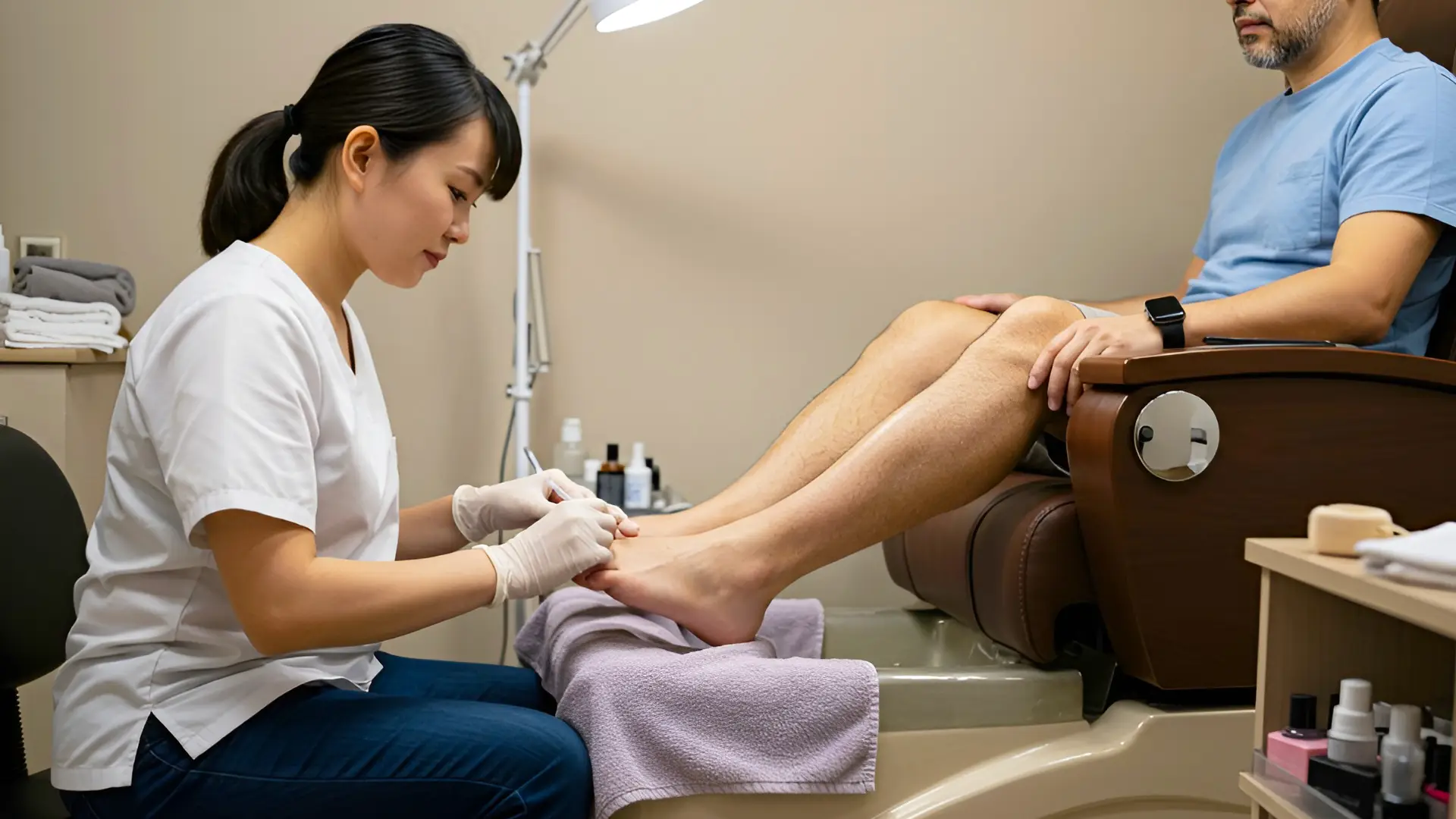 Man Receiving a Massage During His Pedicure