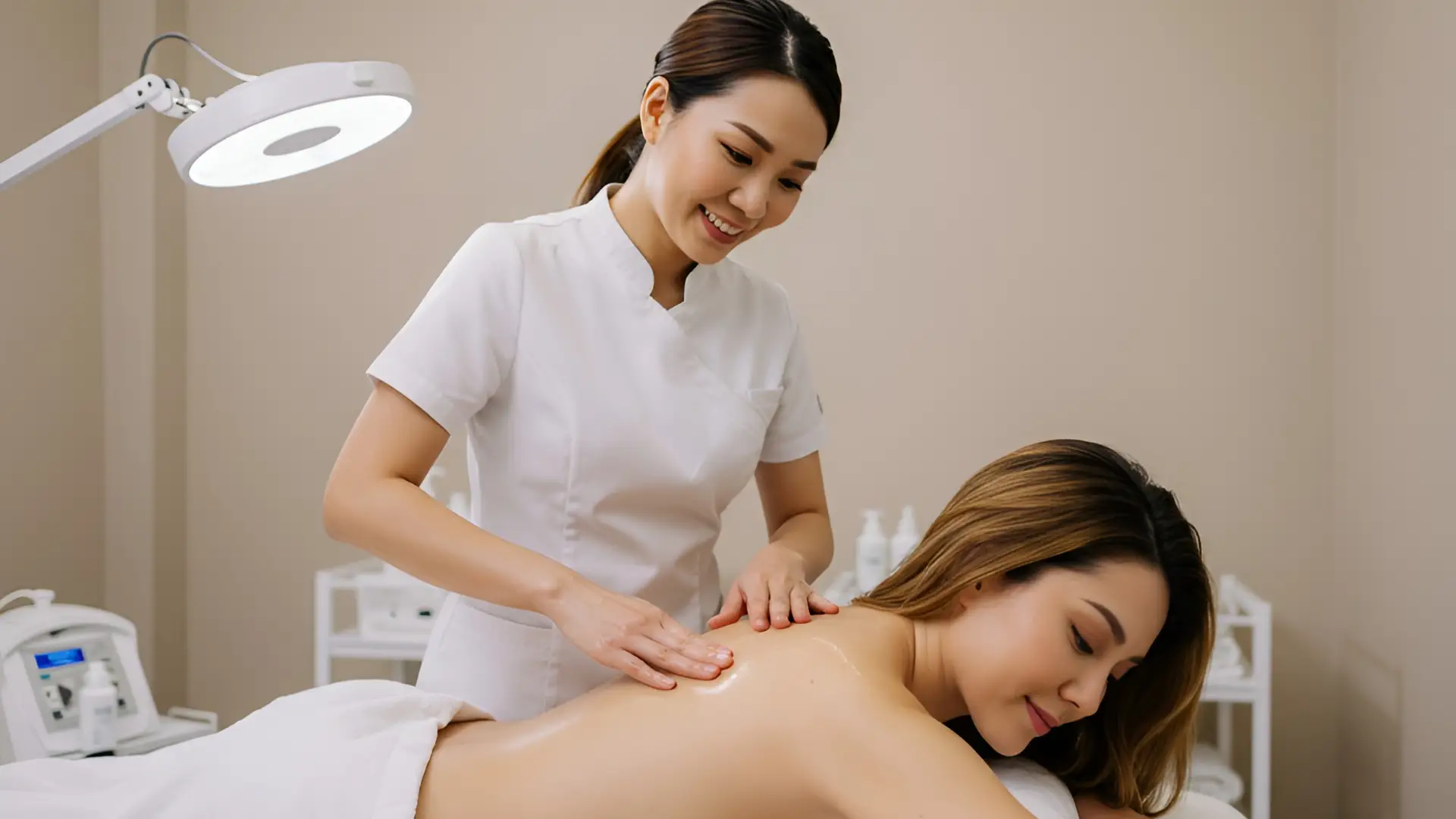 Woman Getting a Relaxing Back Facial