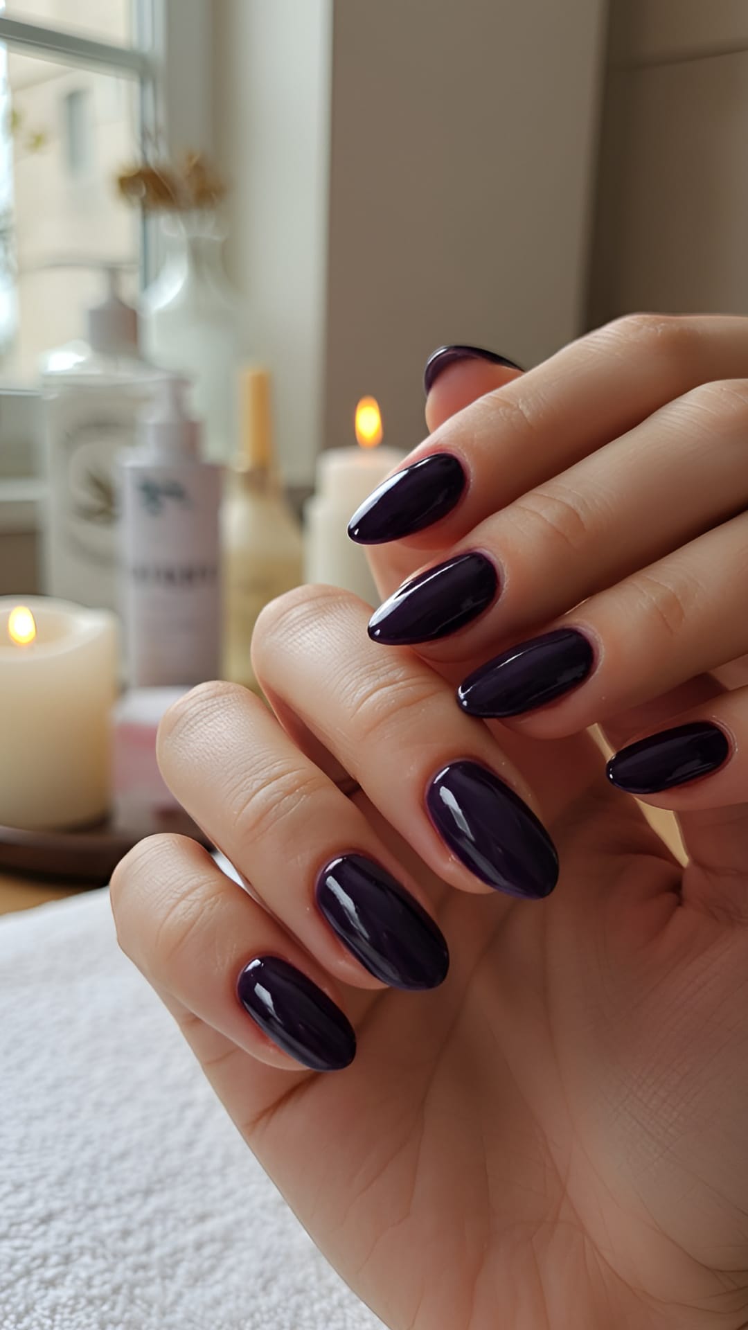 Manicure With Dark Purple Lacquer Polish