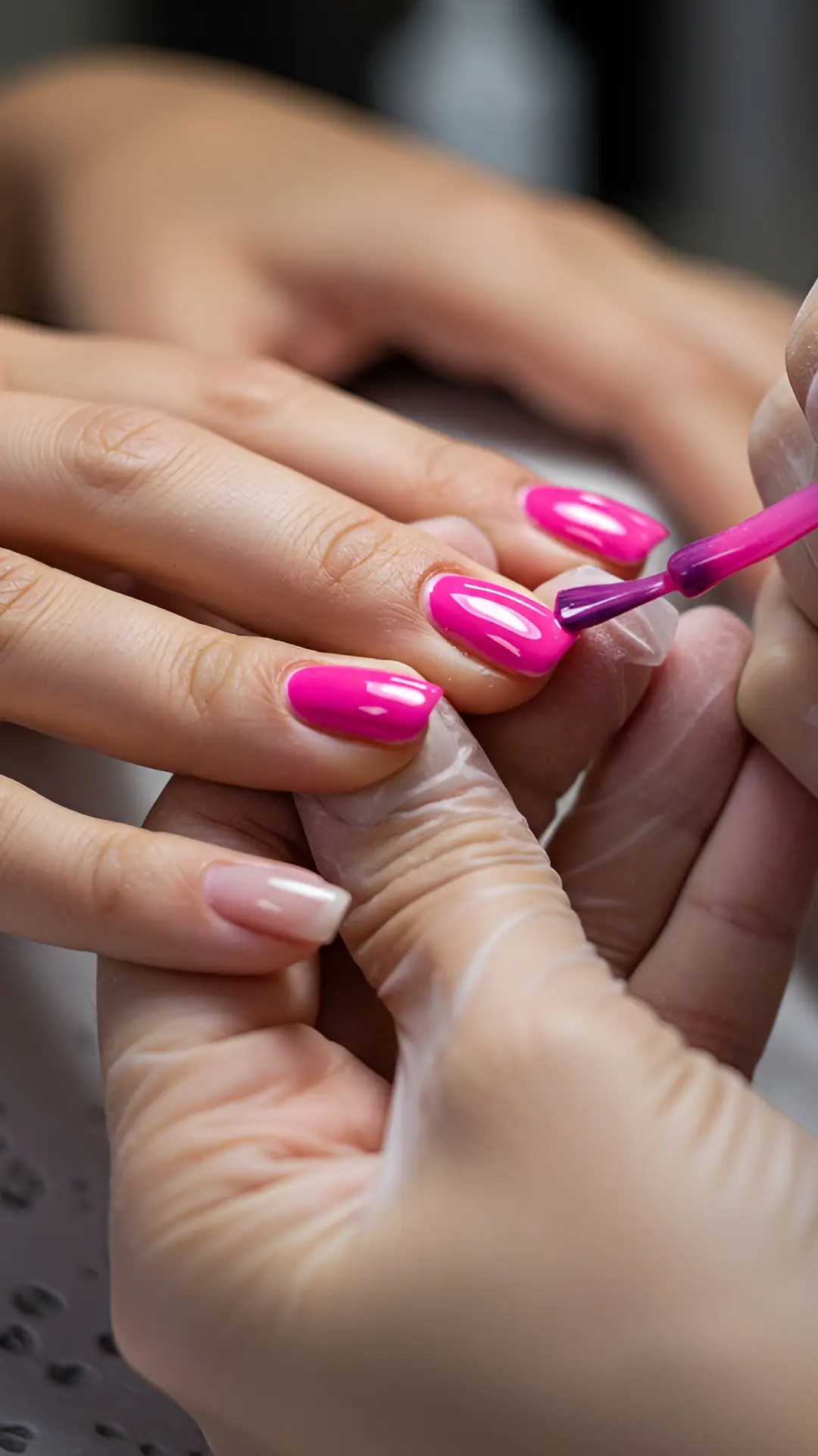 Woman Getting a Pink Gel Manicure