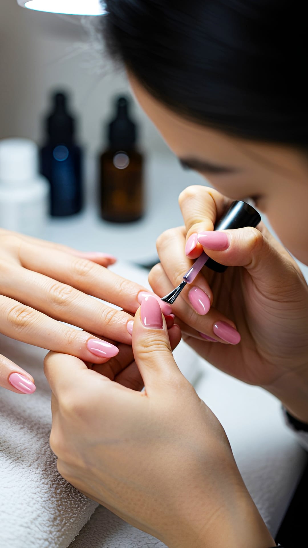 Woman Receiving a Classic Manicure From Nail Tech