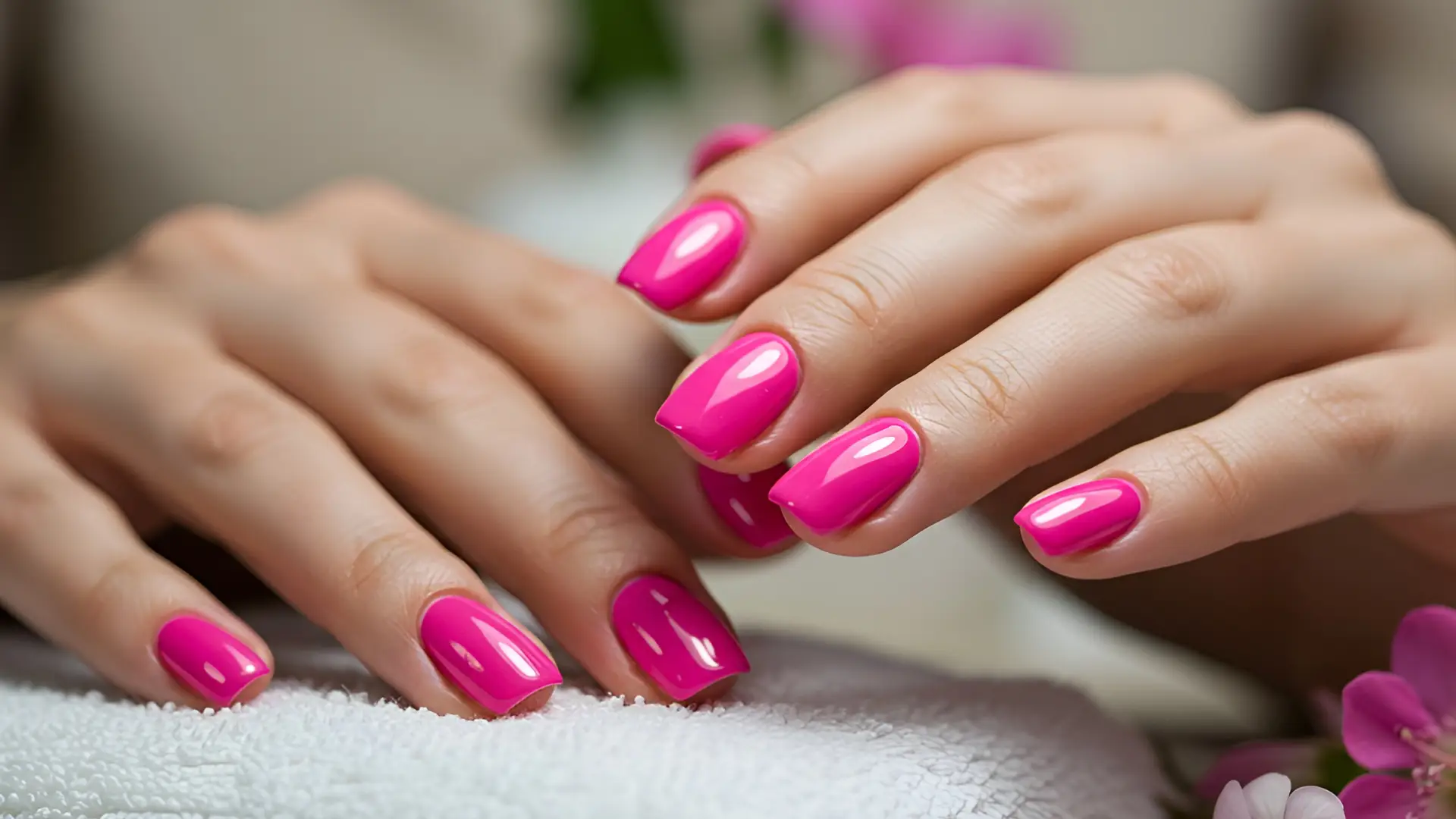 Woman With Beautiful Hot Pink Gel Nails
