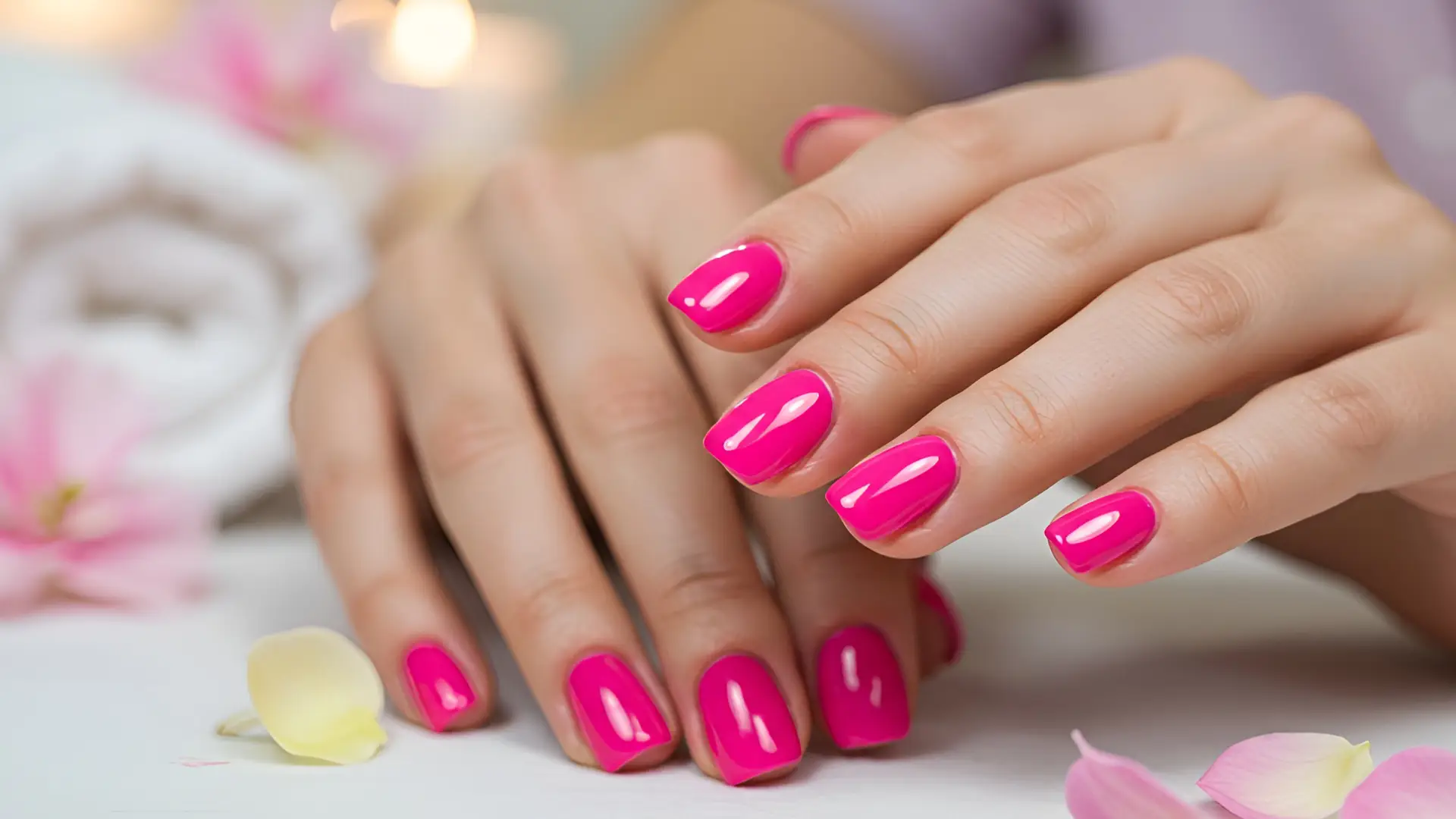 Woman With Hot Pink Gel Manicure