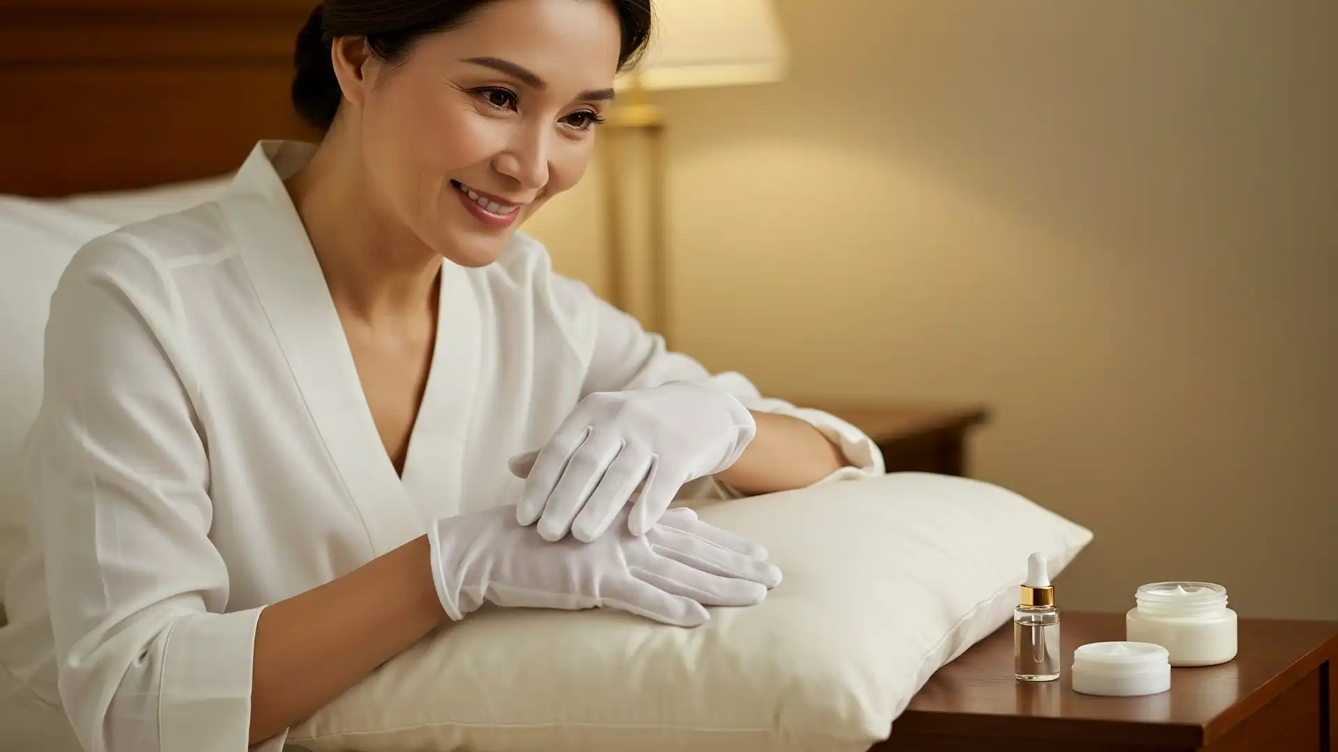 Nighttime Nail Recovery Wearing Cotton Gloves