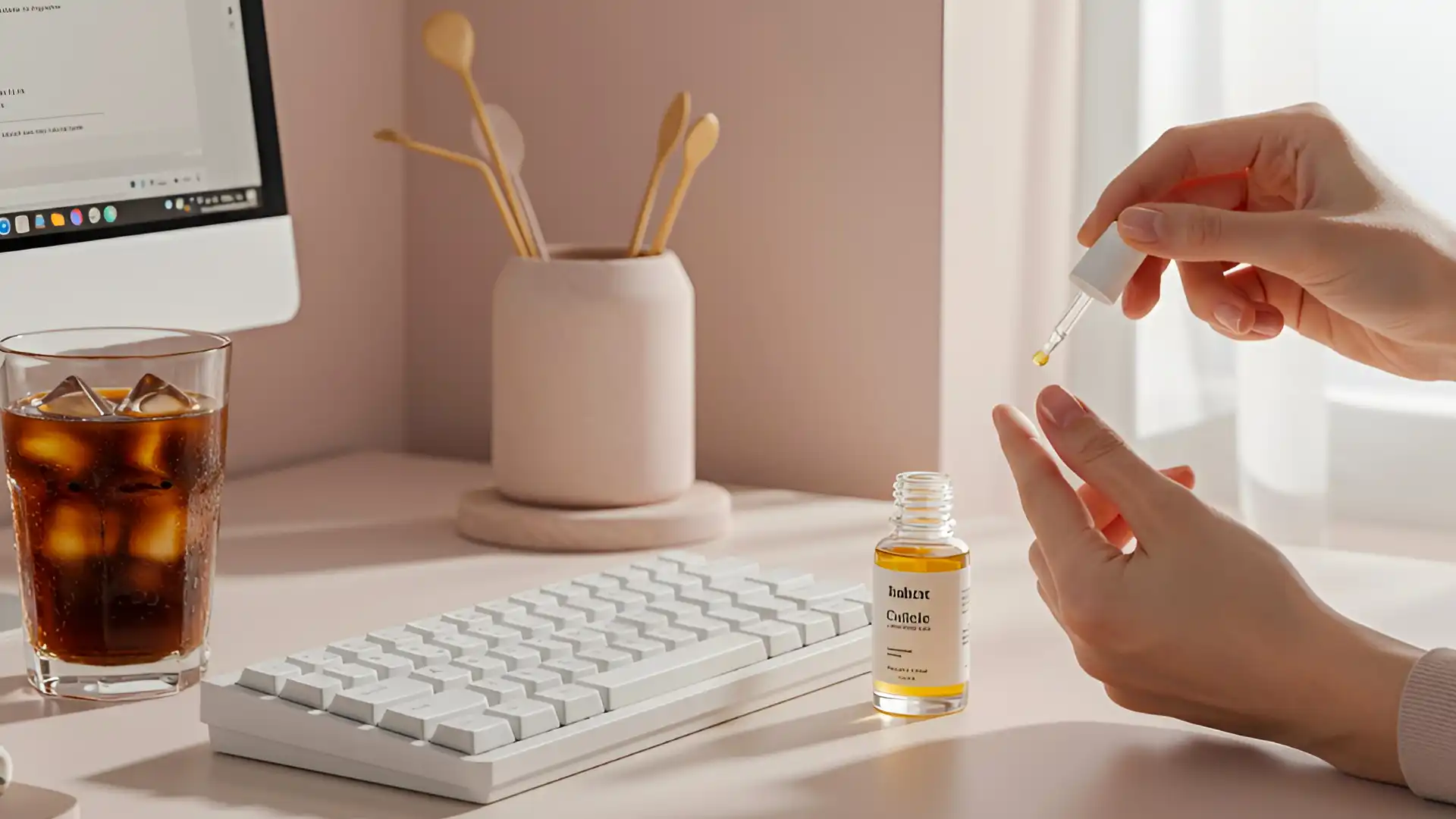 Office Desk With Essential Nail Care Products